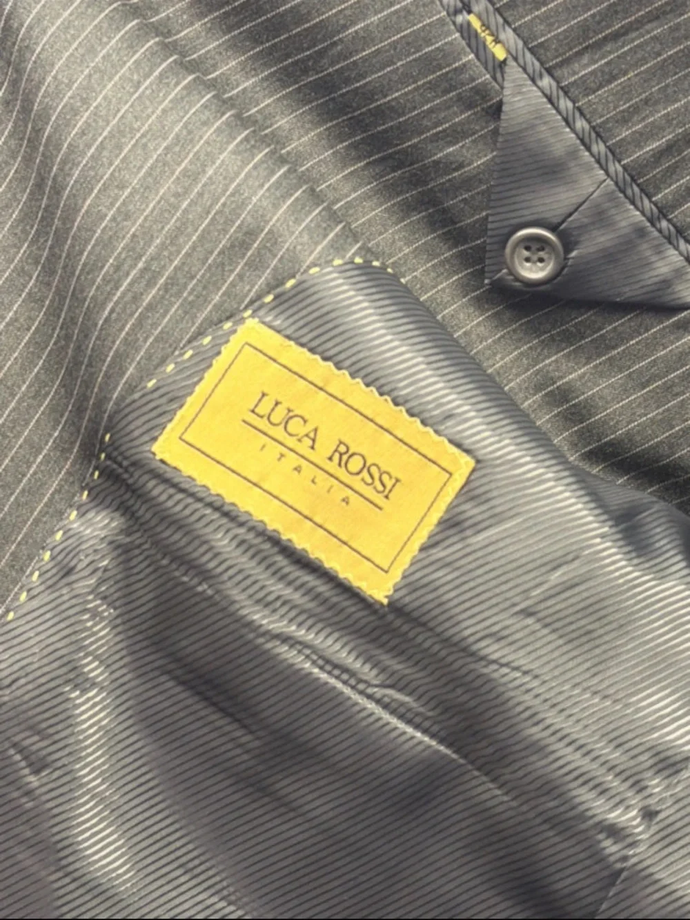 Luca Rossi Suit Jacket Men's Size 42R, 3 Button Black Pinstripe